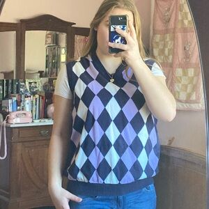 Purple and Navy Blue Argyle Women's Sweater Vest
